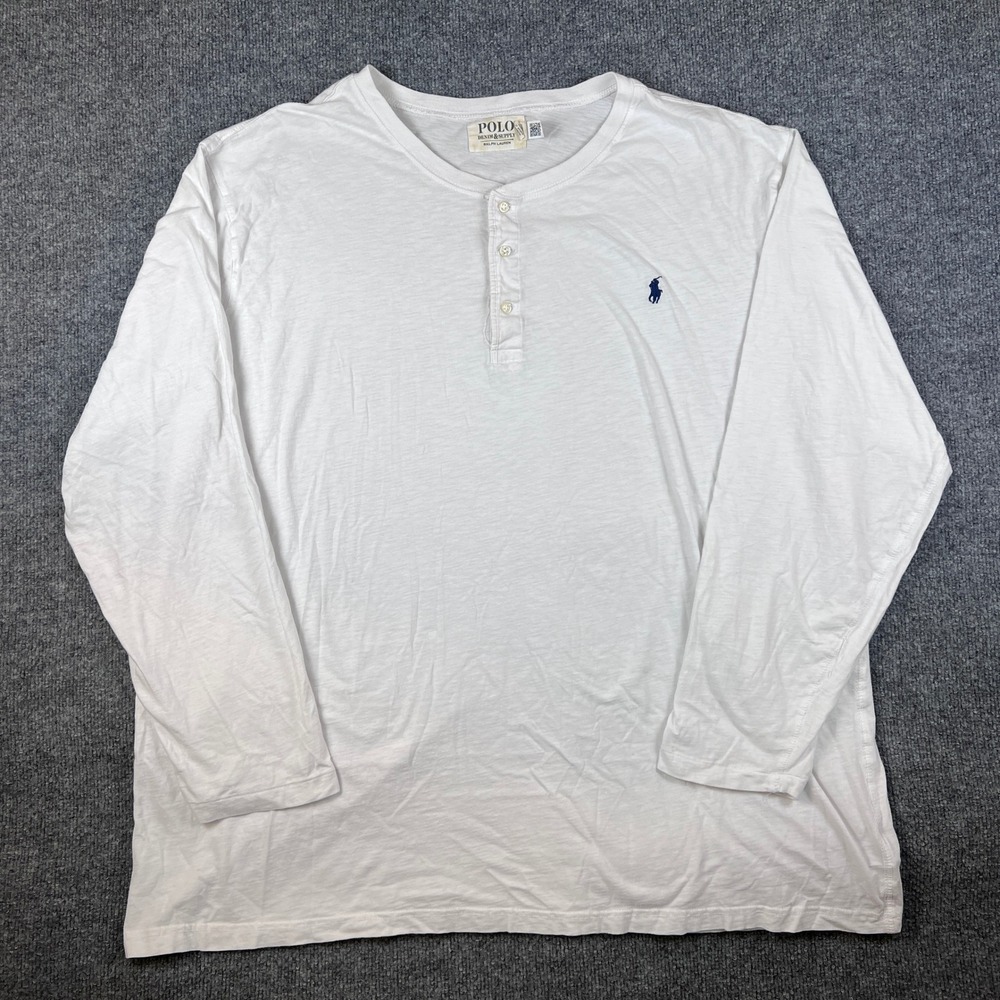 Polo Ralph Lauren Henley Shirt Mens 2XLT White Denim & Supply Long Sleeve Pony
